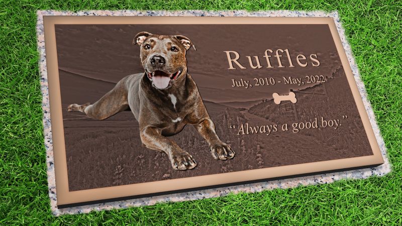 Dog bronze grave marker